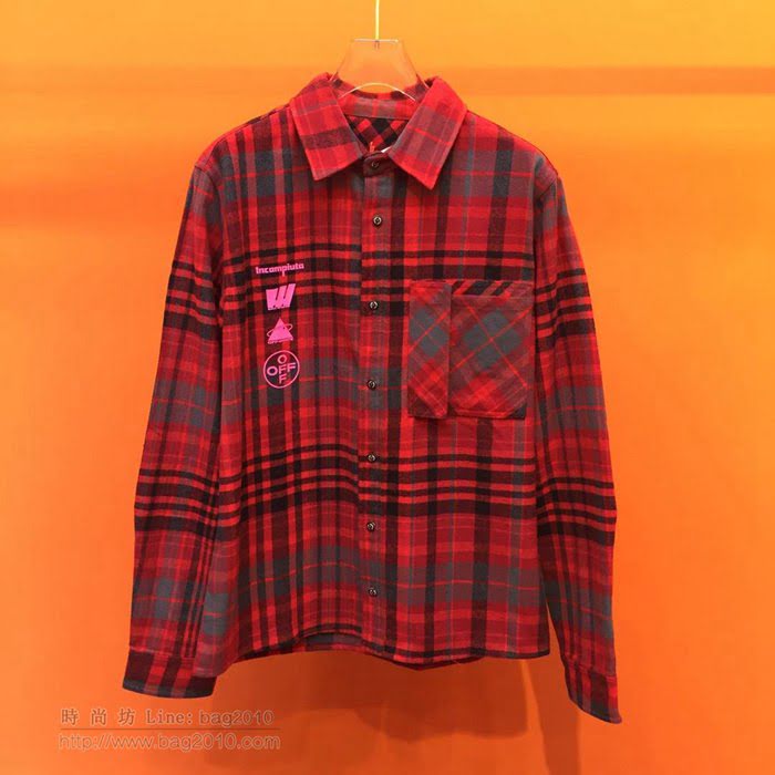 OffWhite男裝 19-20FW新款 最高品質 off男紅色格子襯衫 off春秋長袖衣 男士秋季新款單品  tzy2239